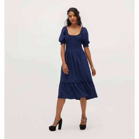 Hill House The Louisa Nap Dress Midi Navy Crepe NWT Size XS